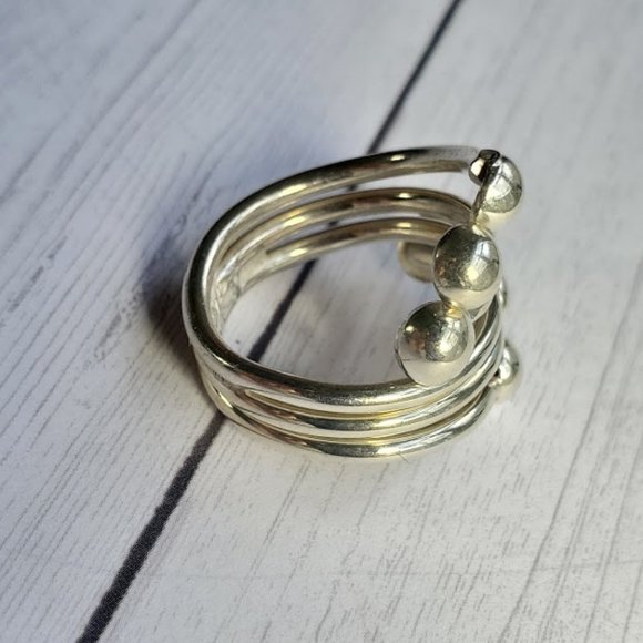 Sterling Silver Triple Layer Beaded Wrap Ring - Picture 6 of 15